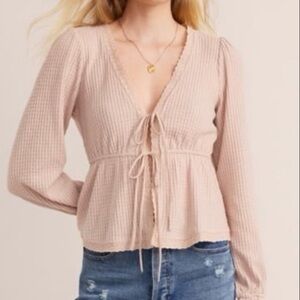 Francesca’s Tie Front Waffle Knit Top
